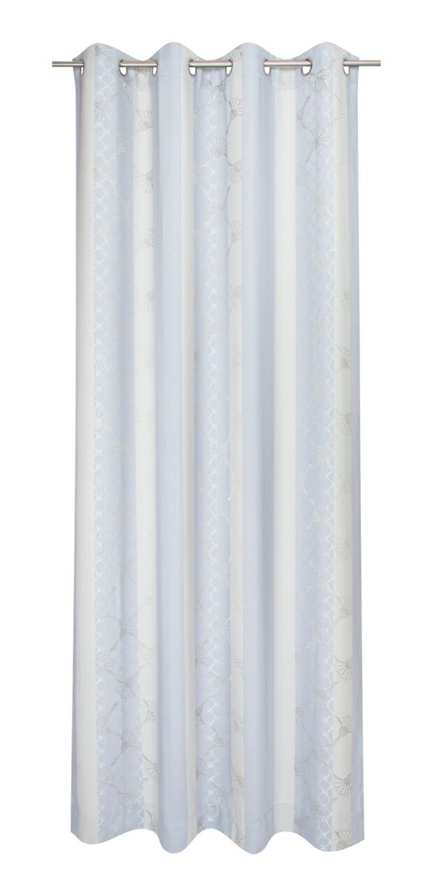 JOOP! Ösenschal J!REFLECTION ca.140x250cm Ösenvorhang in Weiß und Grau mit floralem Muster, frontal fotografiert.