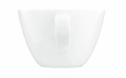 Weiße Milchkaffeetasse Life 0,37l, seitliche Ansicht mit Henkel