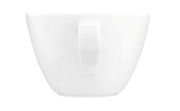 Weiße Milchkaffeetasse Life 0,37l, seitliche Ansicht mit Henkel