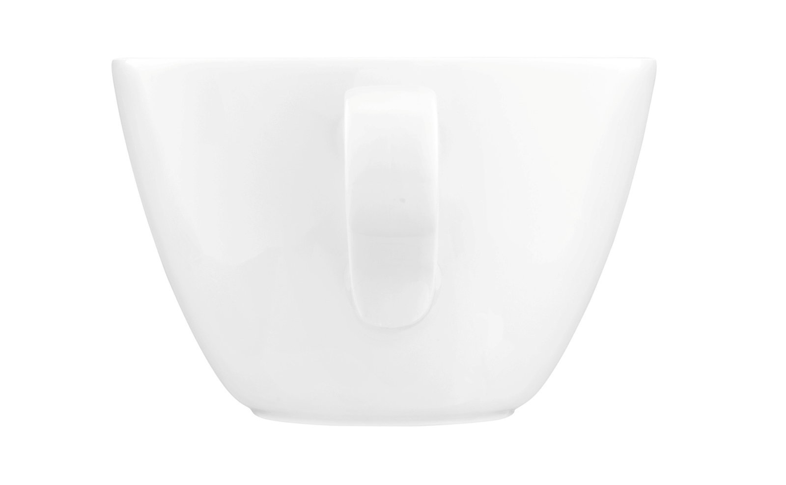 Weiße Milchkaffeetasse Life 0,37l, seitliche Ansicht mit Henkel