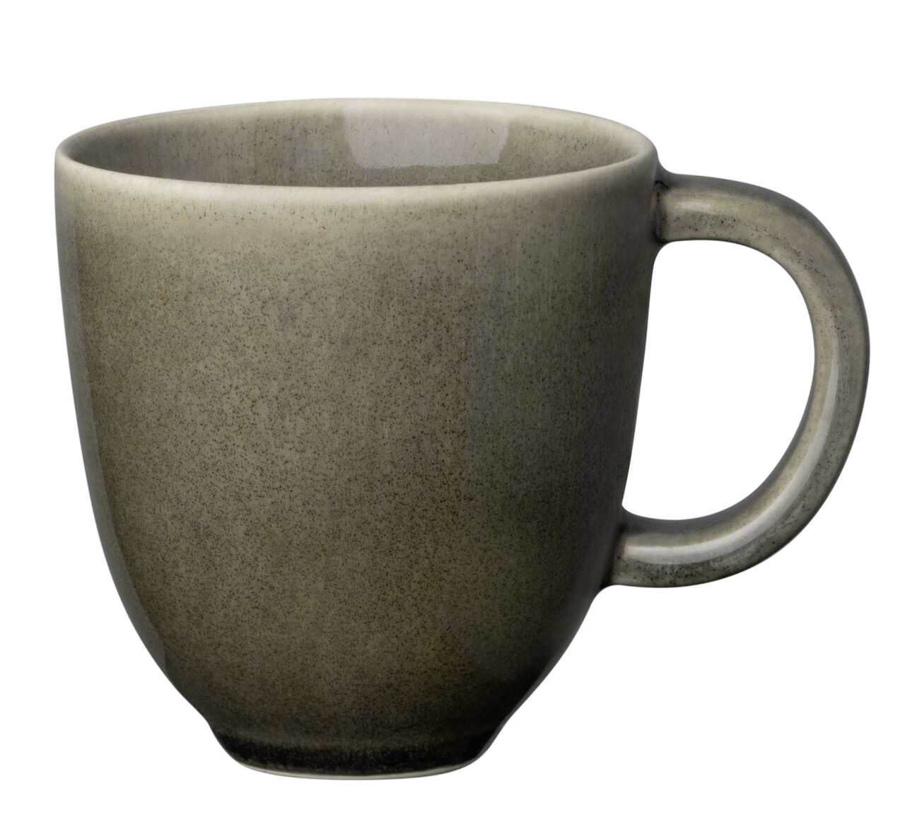 Graue Tasse mit Henkel, seitliche Perspektive