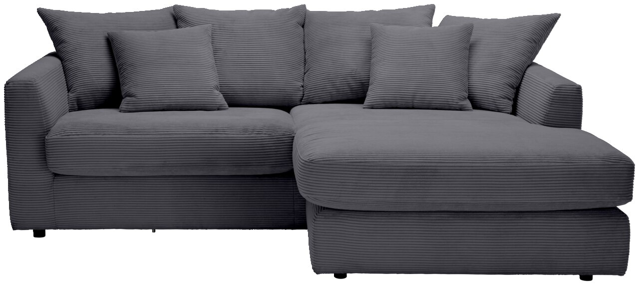 Graues Ecksofa mit mehreren Kissen, Vorderansicht