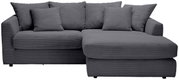 Graues Ecksofa mit mehreren Kissen, Vorderansicht