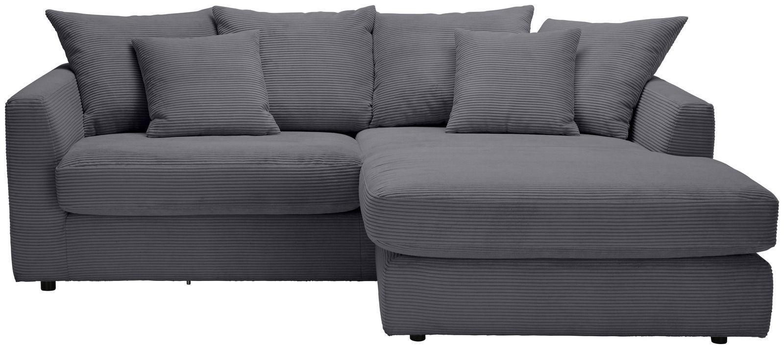 Graues Ecksofa mit mehreren Kissen, Vorderansicht