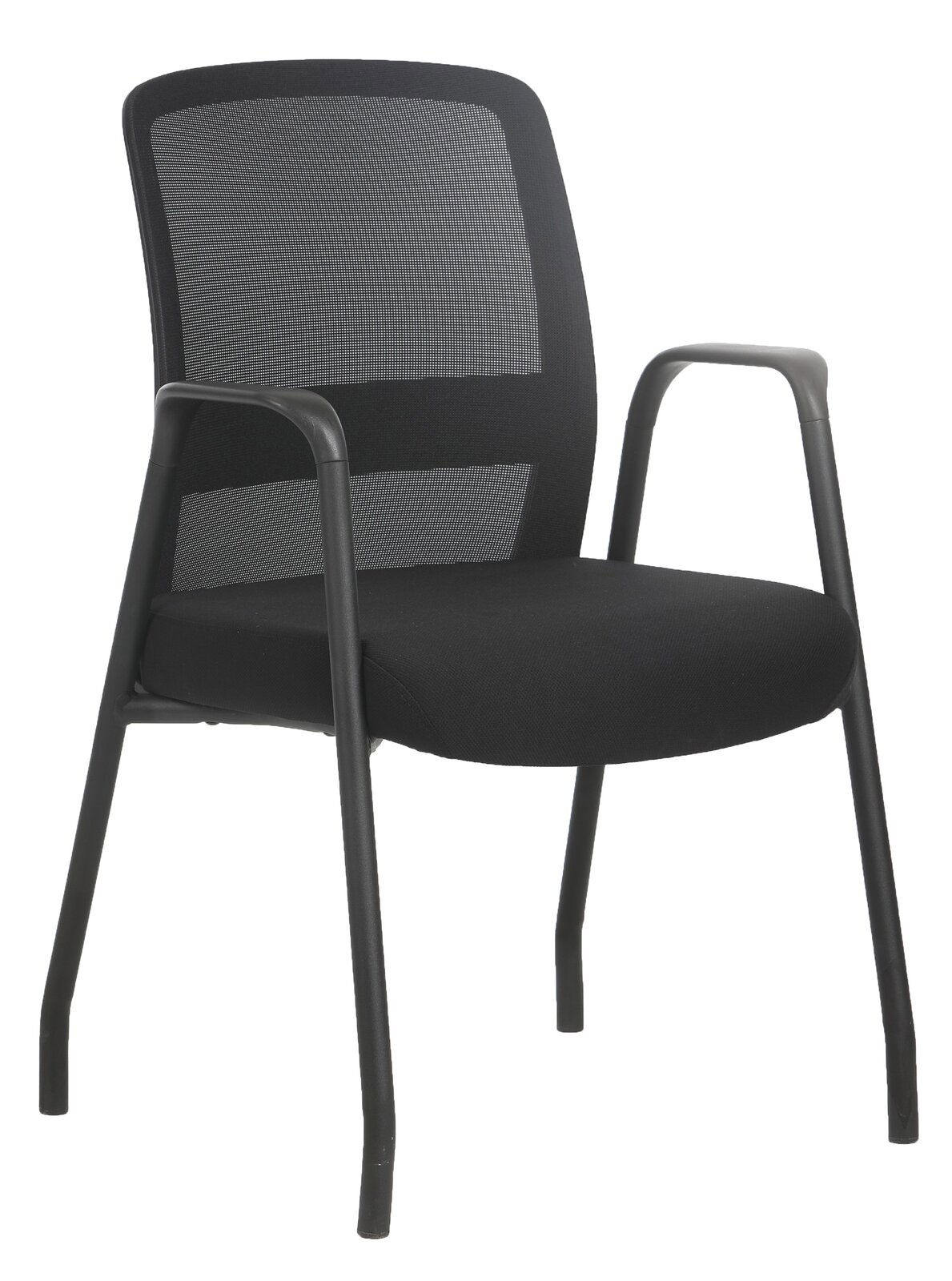 XORA Besucherstuhl EDIN Schwarzer Besucherstuhl mit Netzrückenlehne und Armlehnen, seitliche Perspektive