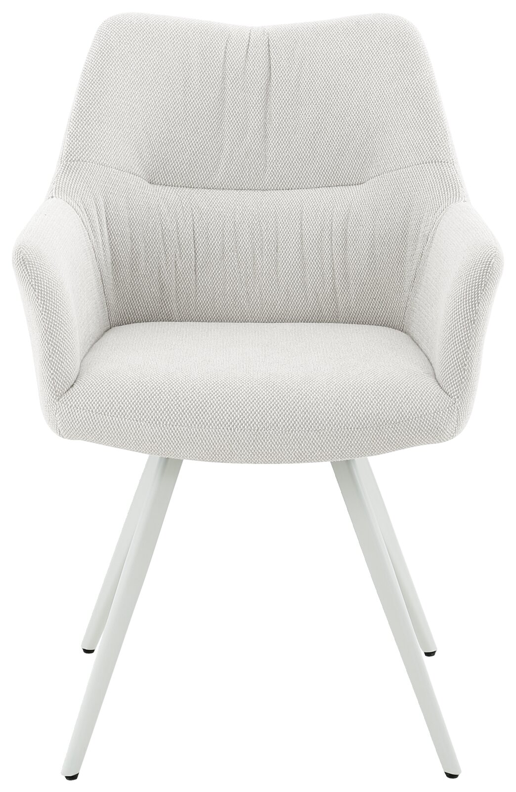 Moderner Armlehnstuhl in hellem Stoffbezug, Vorderansicht