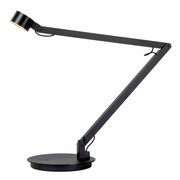 Moderne schwarze Tisch- und Schreibtischleuchte mit verstellbarem Arm, seitliche Ansicht