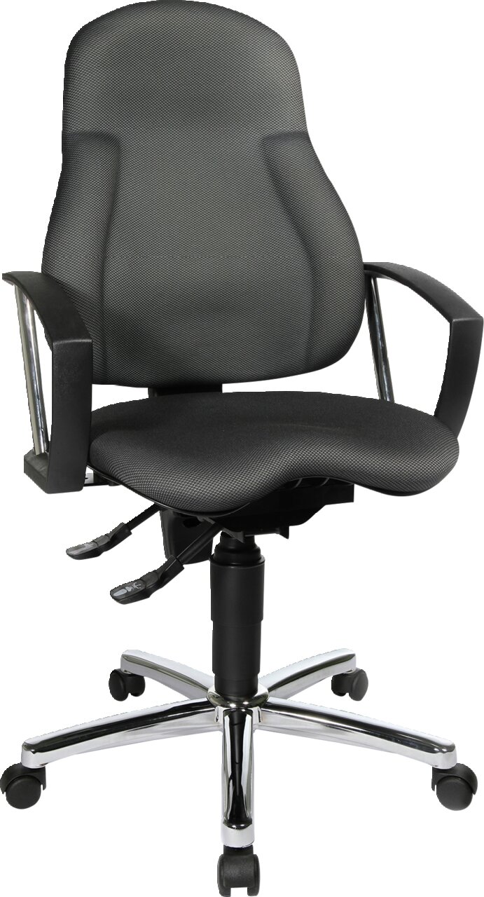 Sitness Drehstuhl BASIC Schwarzer Drehstuhl mit Armlehnen und verchromtem Fußkreuz, Vorderansicht