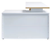 Eck-Schreibtisch in Weiß mit Holzdetails, Ansicht von hinten