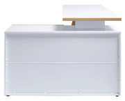 Eck-Schreibtisch in Weiß mit Holzdetails, Ansicht von hinten