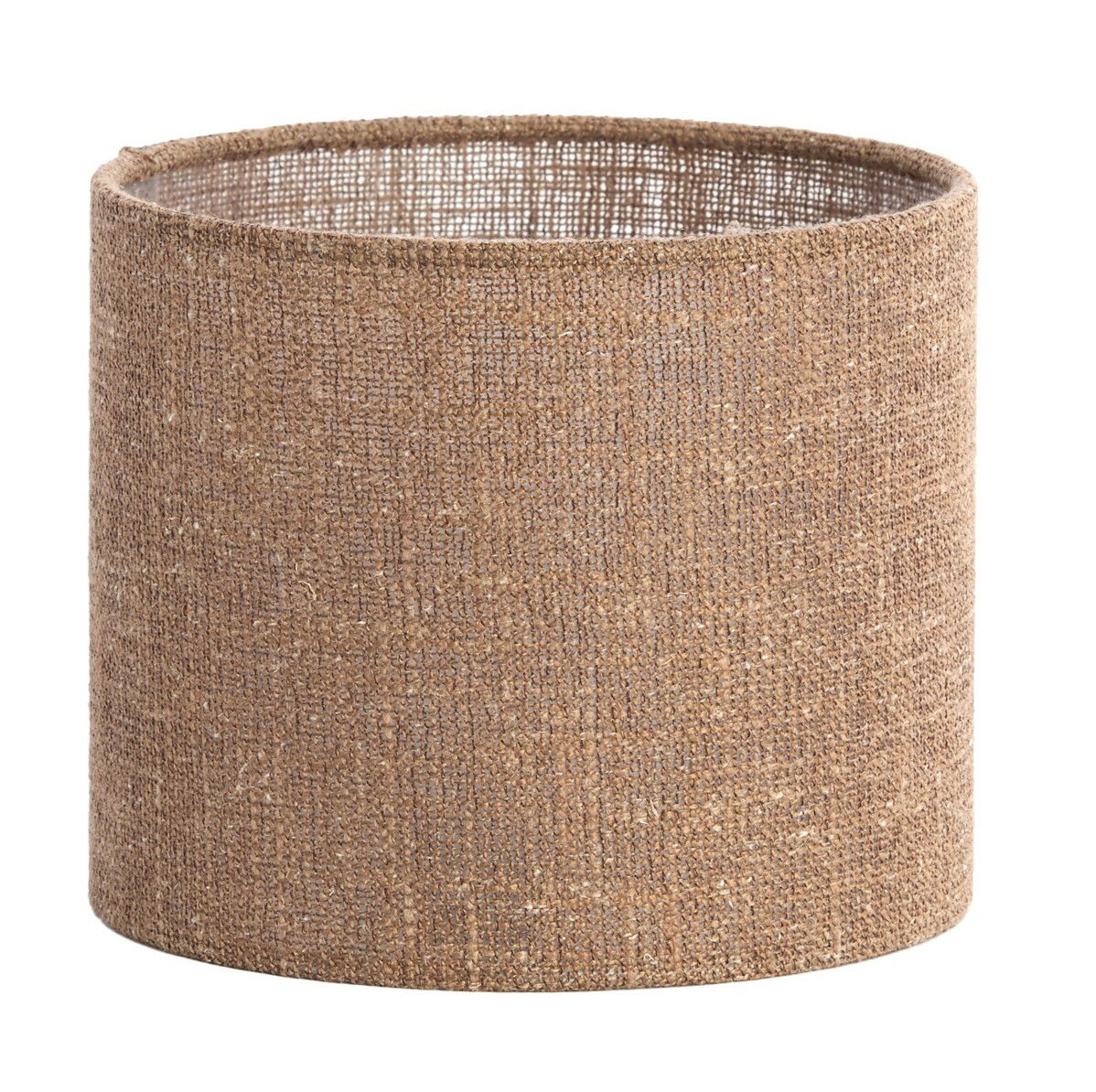 Zylindrischer Lampenschirm aus braunem Stoff, seitliche Perspektive