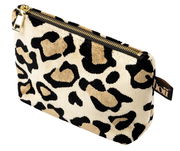 Kosmetiktasche mit Leopardenmuster, seitliche Perspektive