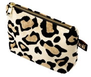 Kosmetiktasche mit Leopardenmuster, seitliche Perspektive