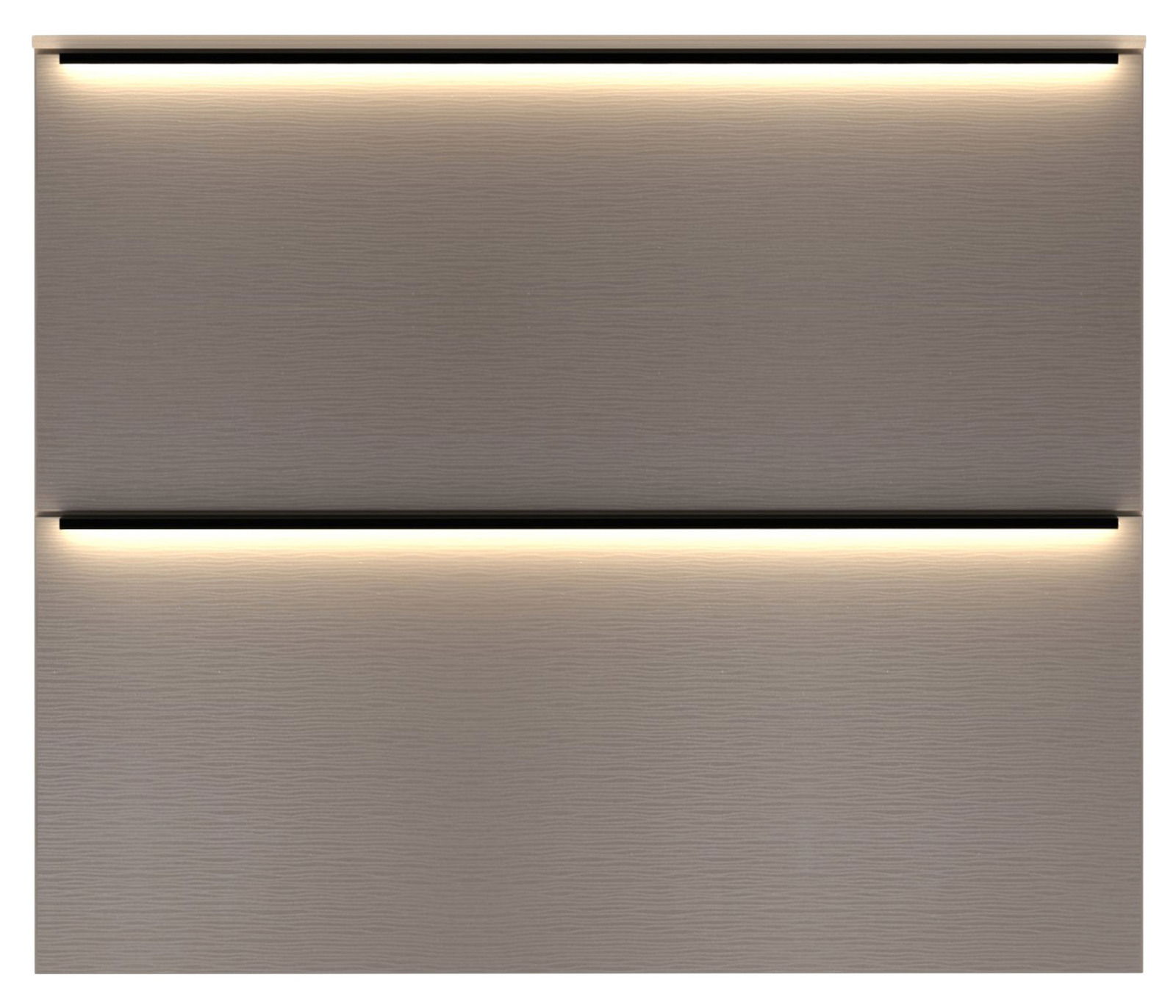 Moderner Hänge-Schuhschrank mit zwei beleuchteten Fächern, Frontansicht