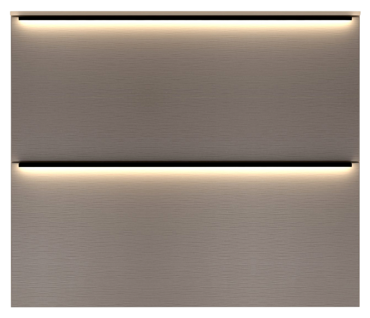 Moderner Hänge-Schuhschrank mit zwei beleuchteten Fächern, Frontansicht