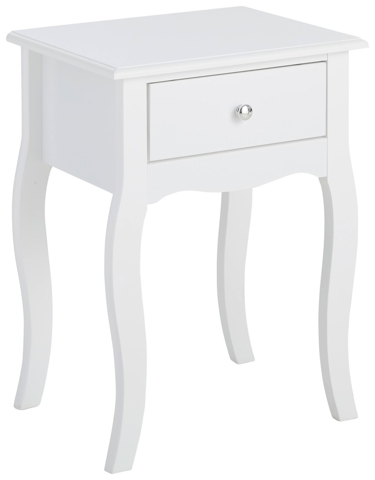 Landscape Nachtkonsole MARY Weiße Nachtkonsole mit einer Schublade und geschwungenen Beinen, seitliche Perspektive