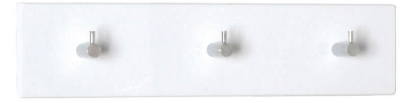 Weiße Garderobenleiste mit drei Haken, frontal abgebildet.