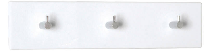 Weiße Garderobenleiste mit drei Haken, frontal abgebildet.