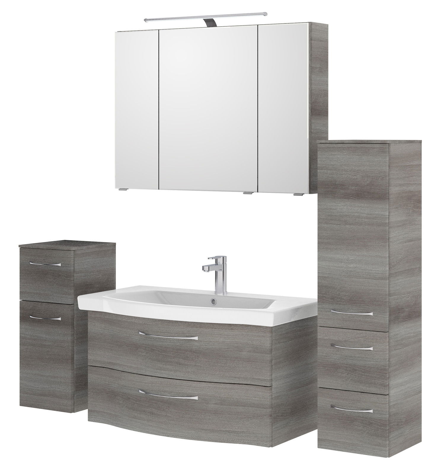 Pelipal Badblok SERIE 6005 SPRINT Moderner Badblock in Holzoptik mit Waschbecken, Spiegelschrank und Stauraum, Frontalansicht