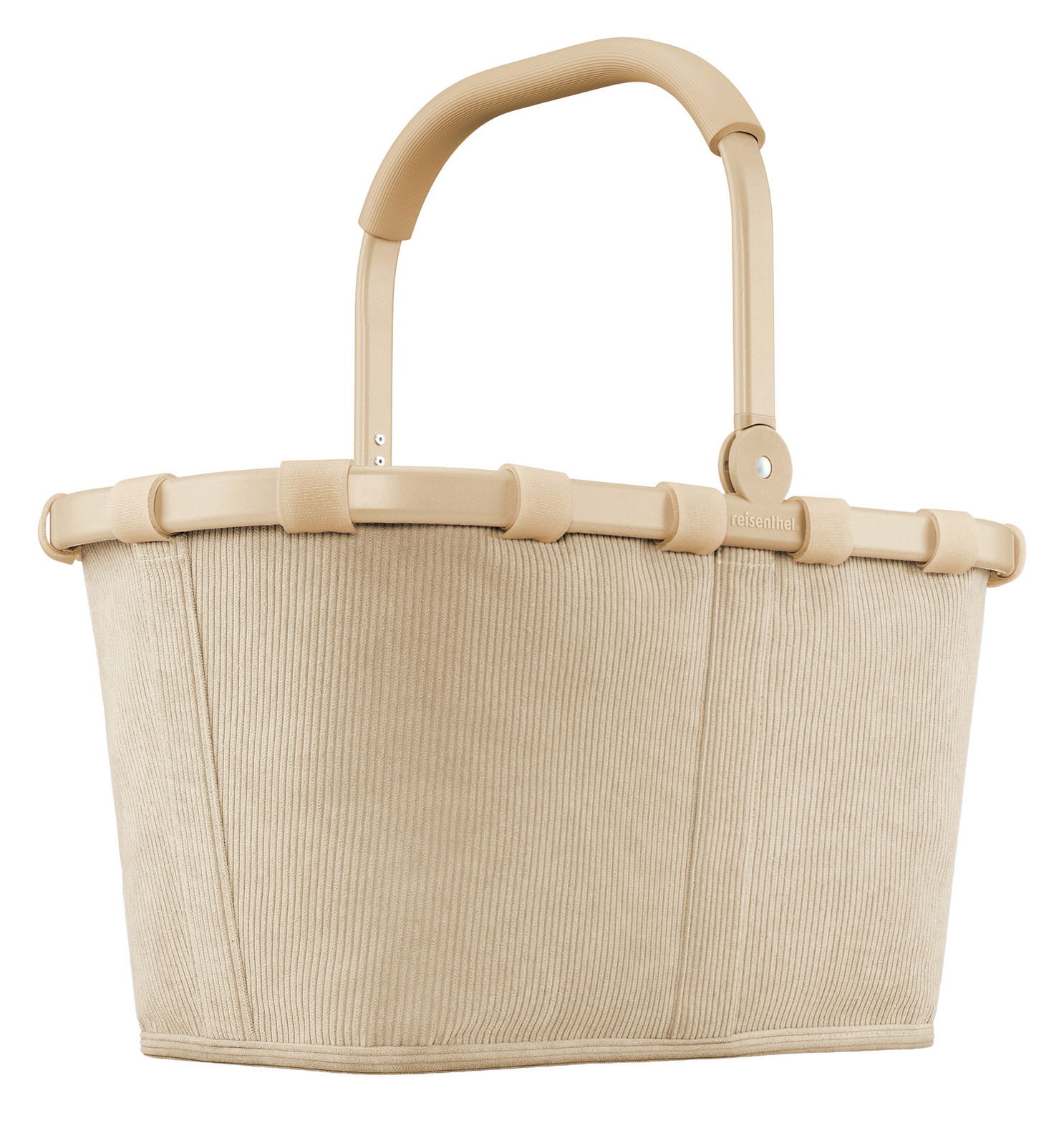 Beiger Einkaufskorb mit Tragegriff, seitliche Perspektive