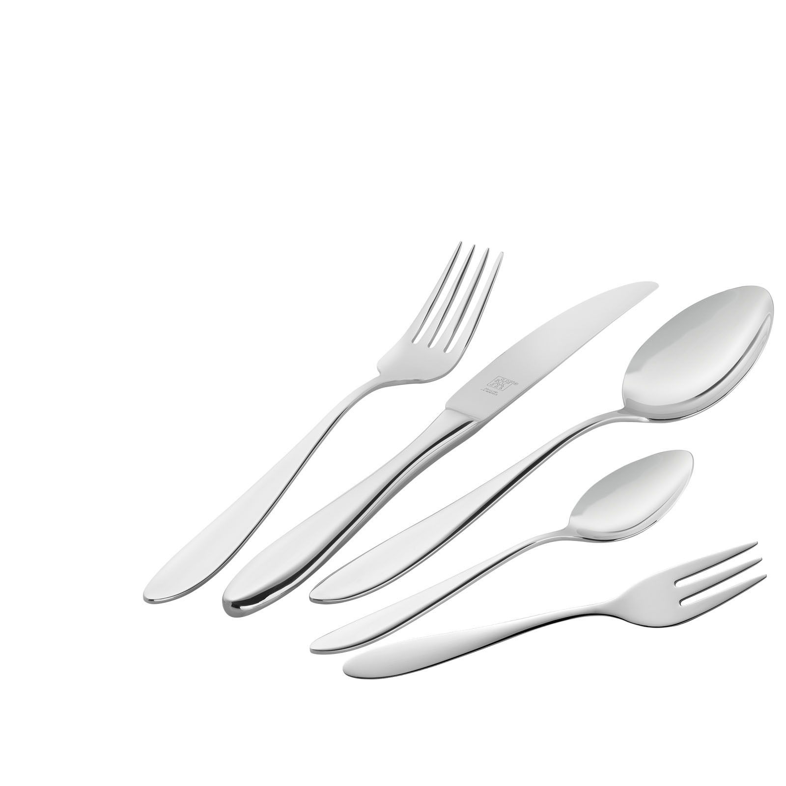 ZWILLING Besteck Beverly 60-tlg. Elegantes Besteckset Beverly 60-tlg. aus Edelstahl, bestehend aus Messer, Gabel, Löffel, Teelöffel und Kuchengabel, in seitlicher Perspektive.