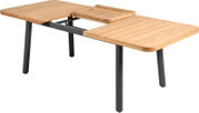 Gartenausziehtisch aus Holz mit Metallbeinen, seitliche Perspektive
