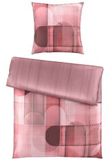 Wendebettwäsche 155x220cm in Rosa- und Rottönen mit geometrischem Muster, Draufsicht