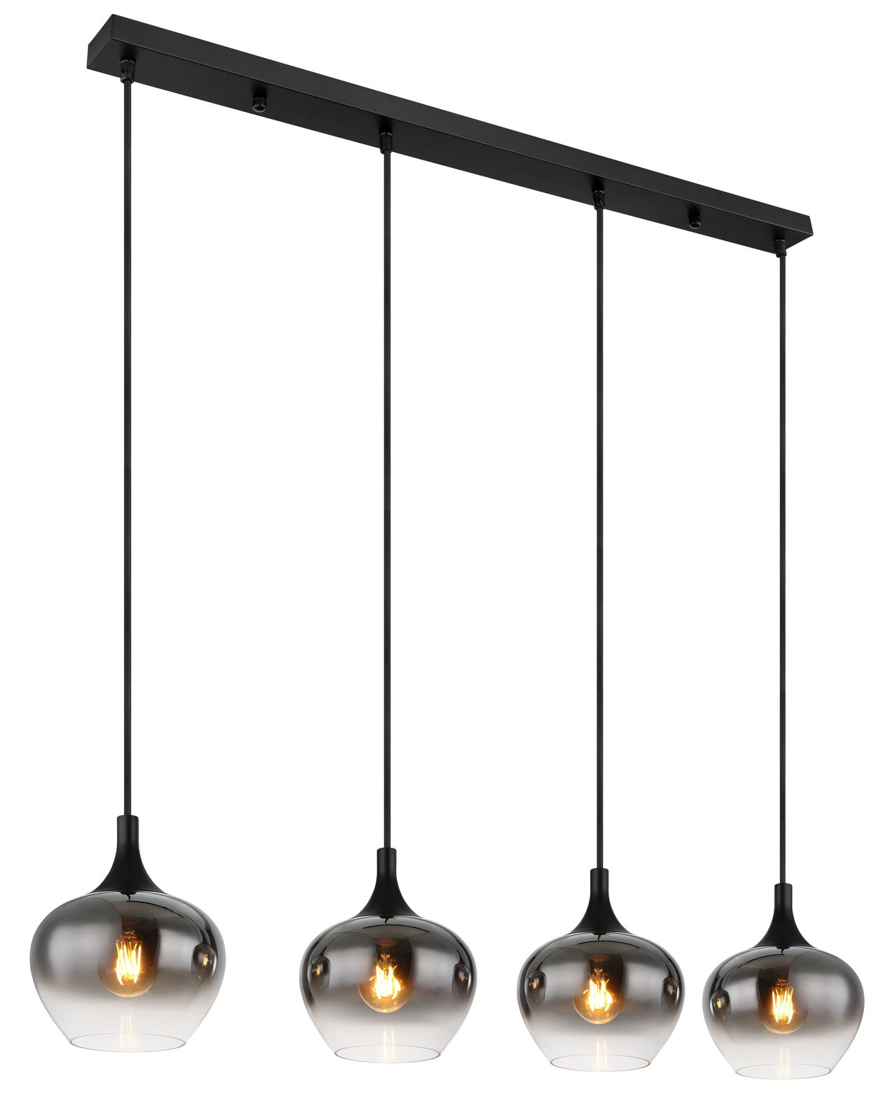 Globo Lighting Hängeleuchte MAXY MAXY Moderne Hängeleuchte MAXY mit vier rauchgrauen Glaskugeln, seitliche Perspektive