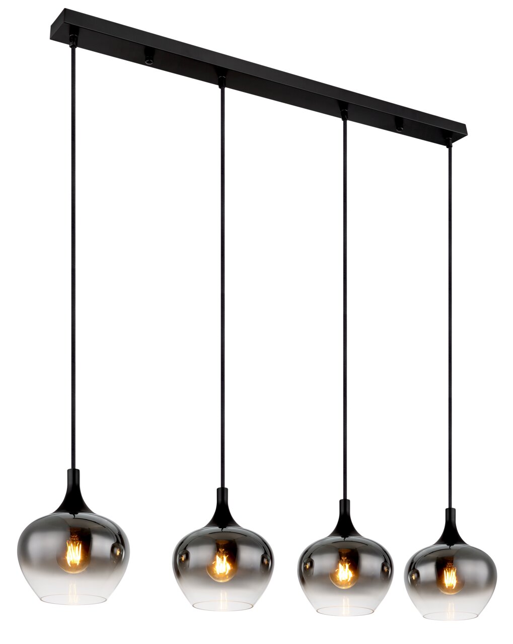 Globo Lighting Hängeleuchte MAXY MAXY Moderne Hängeleuchte MAXY mit vier rauchgrauen Glaskugeln, seitliche Perspektive