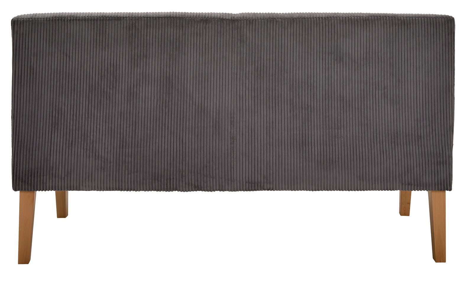 Rückansicht einer grauen Sitzbank mit Holzbeinen, Modell FLORA von home24