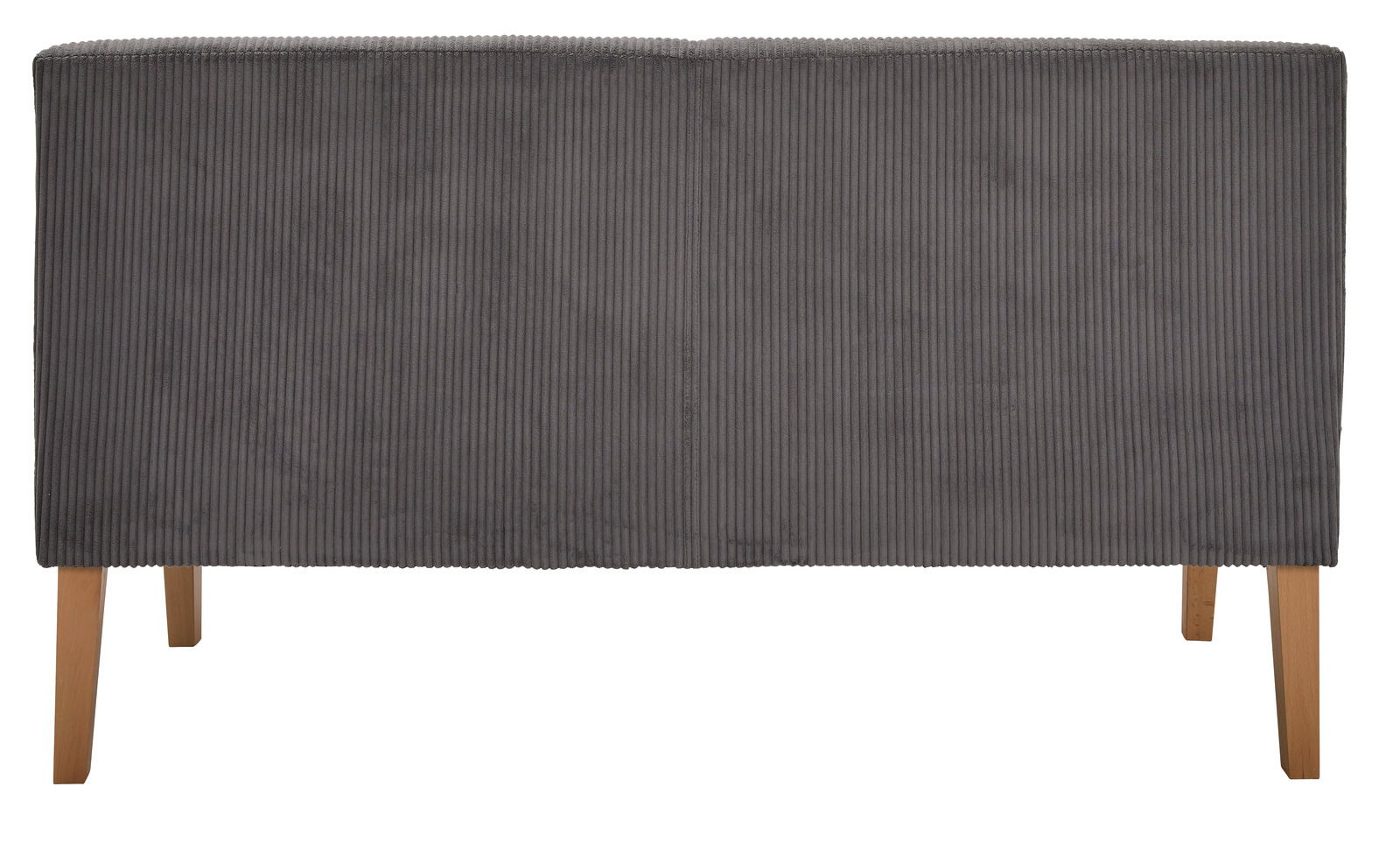 Rückansicht einer grauen Sitzbank mit Holzbeinen, Modell FLORA von home24