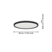 LED-Deckenleuchte ROVITO-Z, runde Form, schwarze Umrandung, Maße 30 cm Durchmesser und 2,95 cm Höhe, seitliche Perspektive