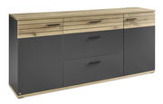 Modernes Sideboard mit Holz- und Dunkelgrau-Elementen, Frontansicht
