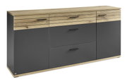 Modern dressoir met houten en donkergrijze elementen, vooraanzicht