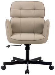 Beiger Drehstuhl mit gepolsterter Rückenlehne und Armlehnen, Vorderansicht