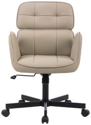 Beiger Drehstuhl mit gepolsterter Rückenlehne und Armlehnen, Vorderansicht