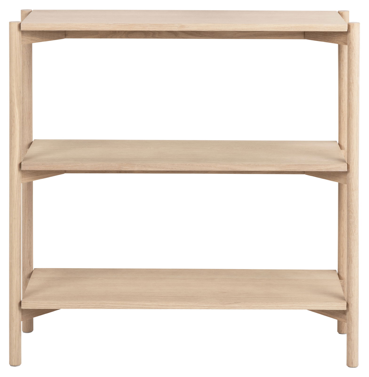 Holzregal mit drei Ebenen, frontal betrachtet