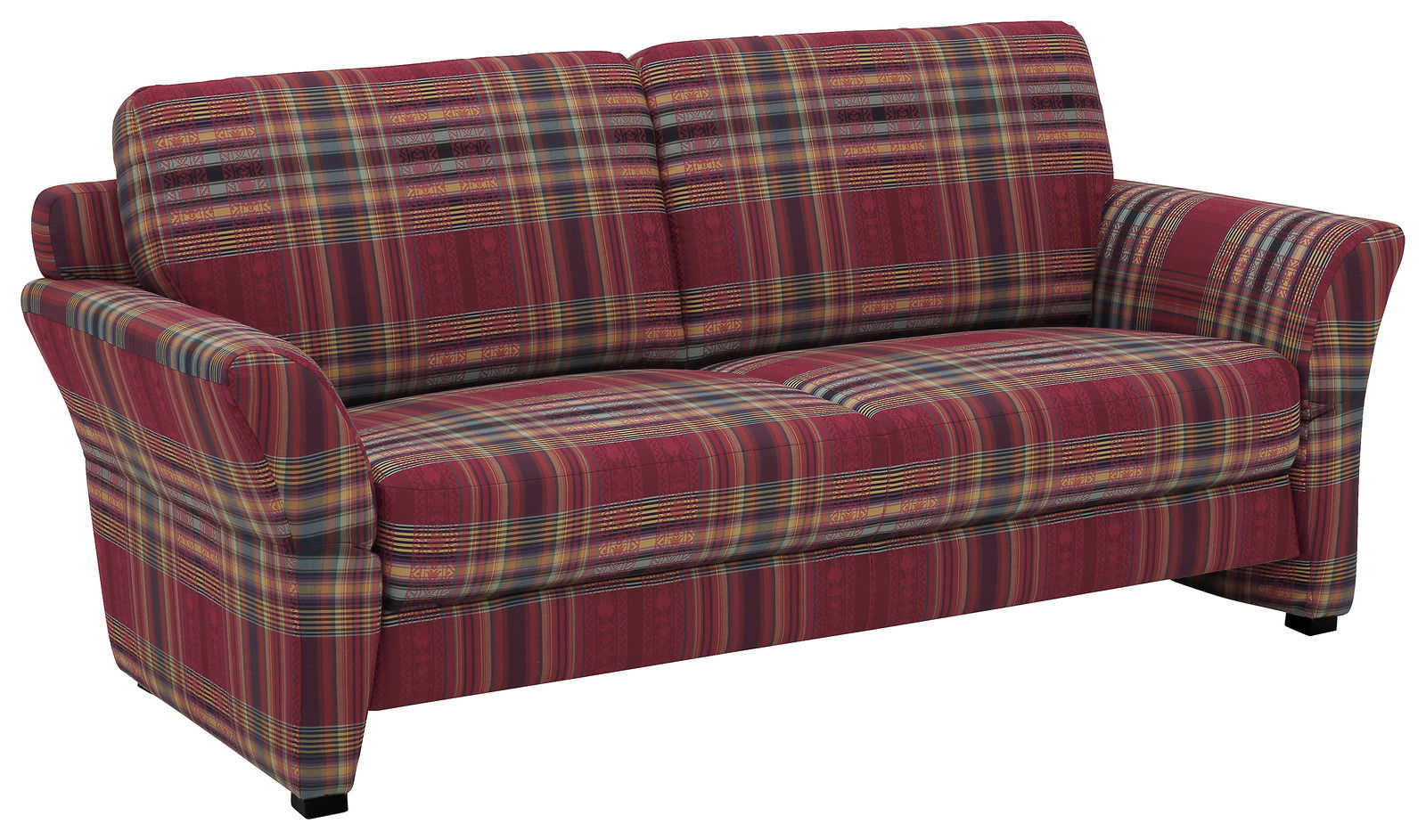 Landscape Sofa 3er CORNWALL Dreiersofa mit kariertem Stoffbezug in Rot- und Blautönen, seitliche Perspektive