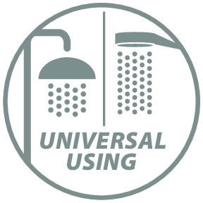 Symbol für universelle Nutzung von Wassersparreglern in Duschen, seitliche Perspektive