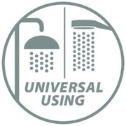 Symbol für universelle Nutzung von Wassersparreglern in Duschen, seitliche Perspektive
