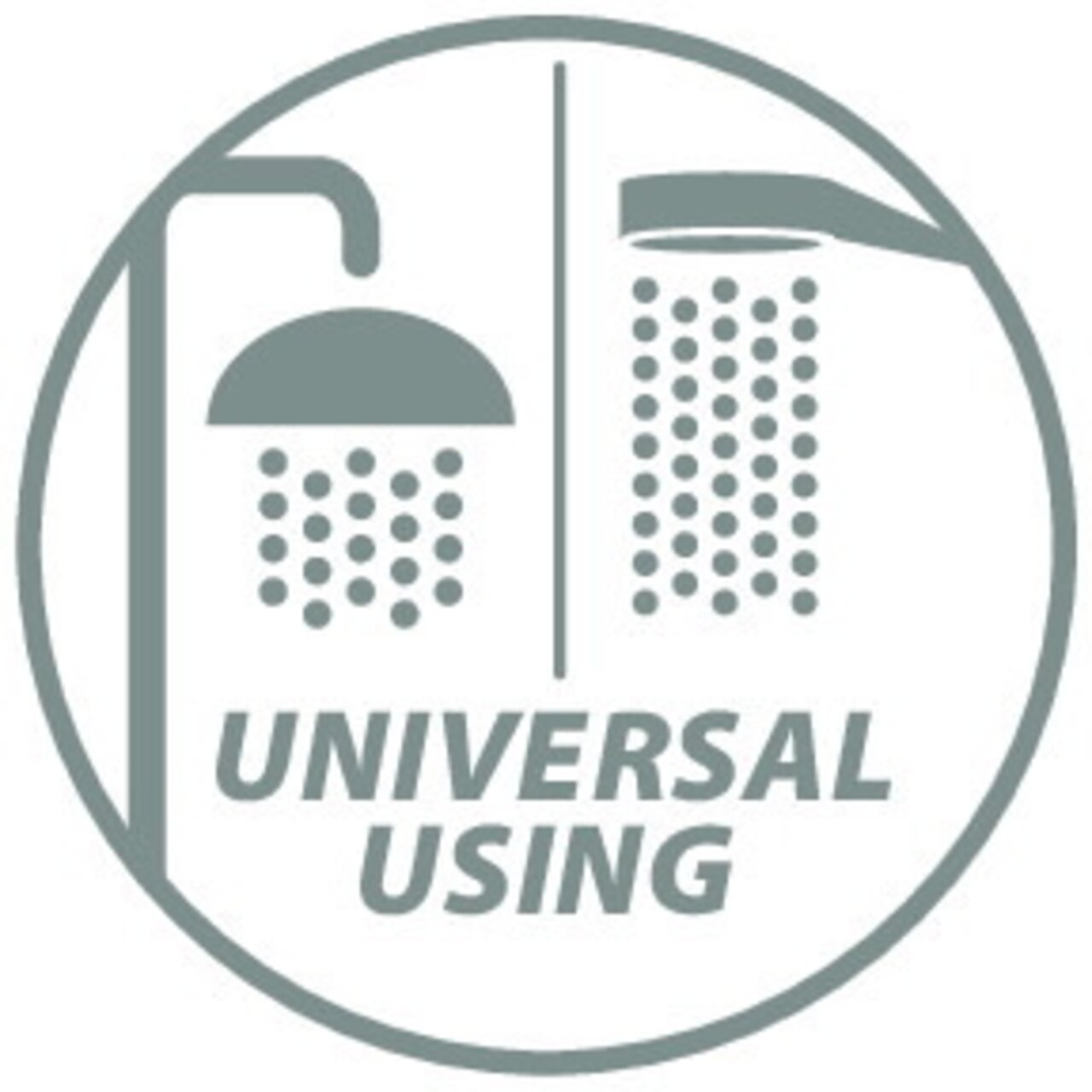 Symbol für universelle Nutzung von Wassersparreglern in Duschen, seitliche Perspektive