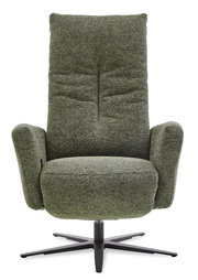Grüner Relax-Sessel mit hoher Rückenlehne und schwarzem Drehfuß, Frontalansicht