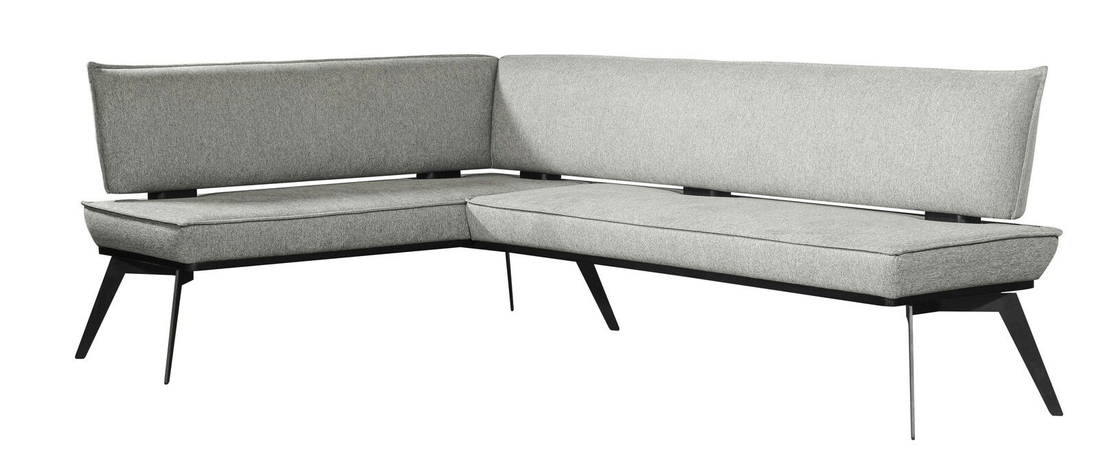 Graue Eckbank mit modernem Design, seitliche Perspektive