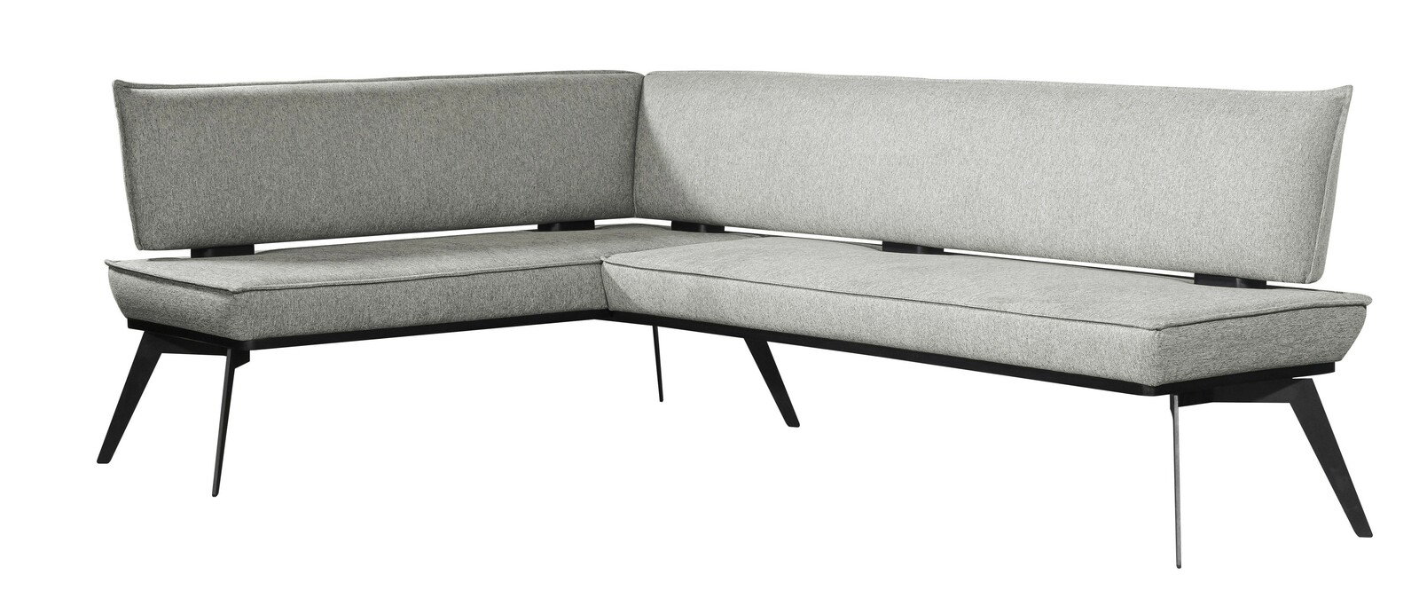 Graue Eckbank mit modernem Design, seitliche Perspektive