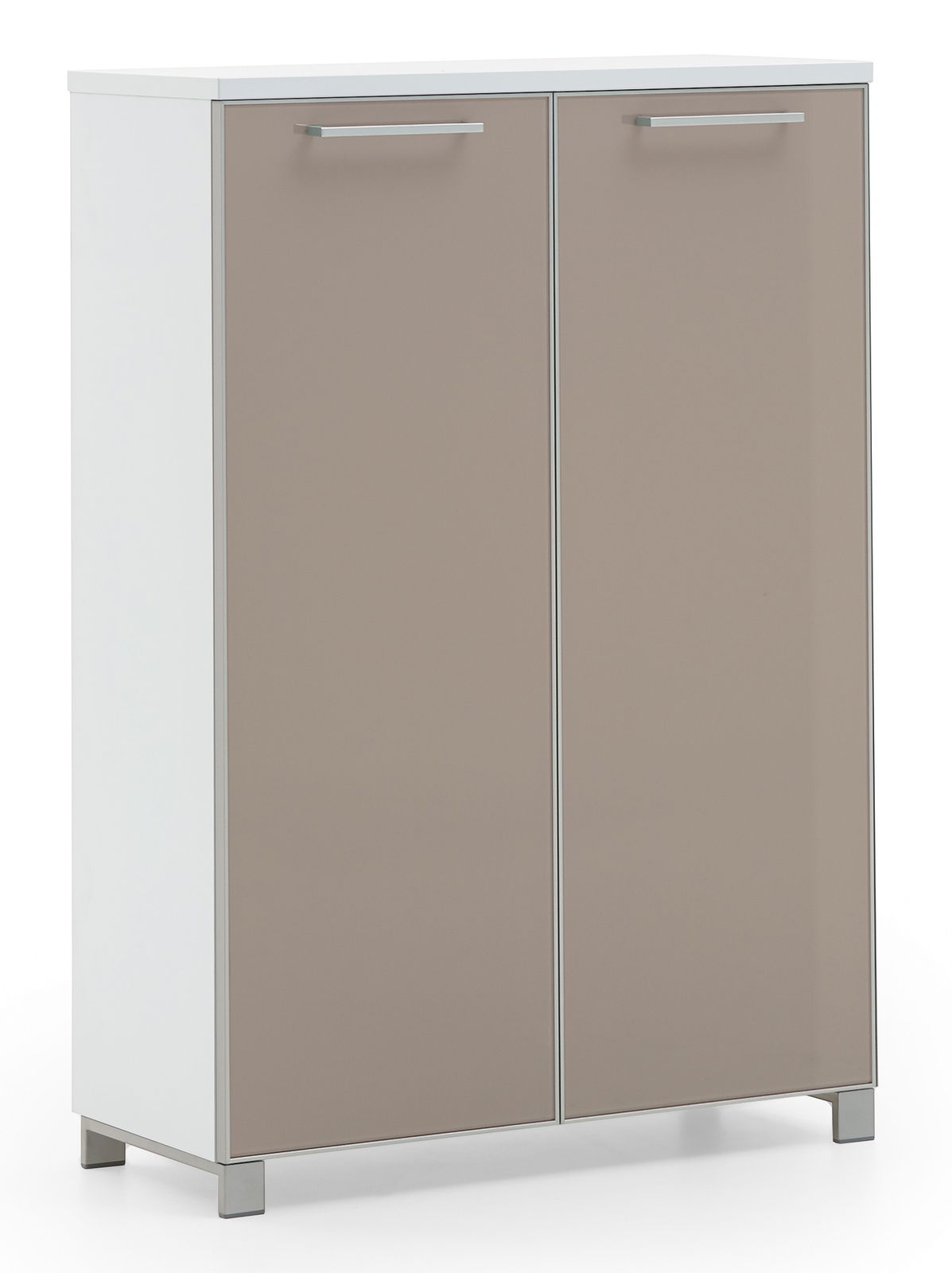 Hoch-Schuhkommode VOSS Serie SANTINA in Frontalansicht mit zwei Türen und modernen Griffen