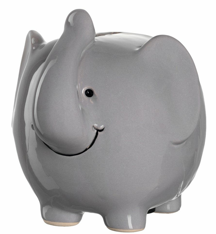 Leonardo Spardose Elefant BAMBINI Graue Elefanten-Spardose aus Keramik, seitliche Perspektive