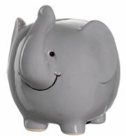 Graue Elefanten-Spardose aus Keramik, seitliche Perspektive