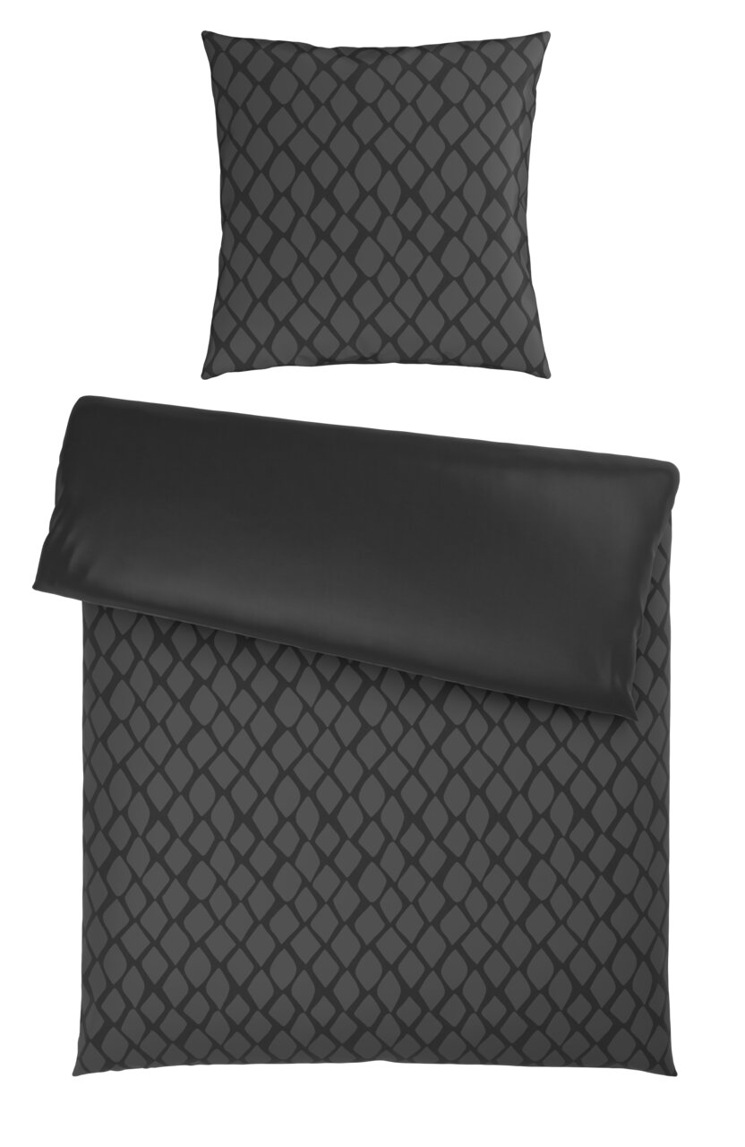 Dieter Knoll Satin Wendebettwäsche 135/200cm Dunkelgraue Wendebettwäsche mit geometrischem Muster, Draufsicht