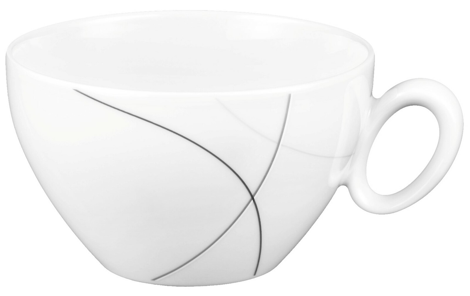 Seltmann Weiden Milchkaffeetasse TRIO HIGHLINE Weiße Milchkaffeetasse mit elegantem, geschwungenem Linienmuster, seitliche Perspektive