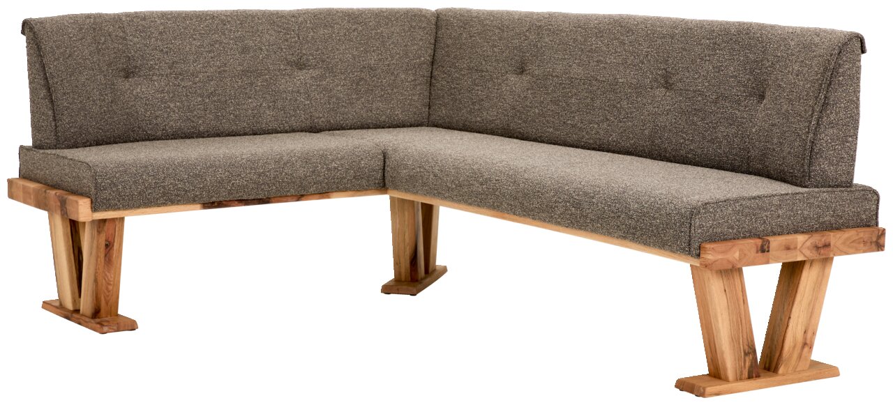 Valdera Eckbank ALEGRA II Eckbank mit grauem Stoffbezug und Holzgestell, seitliche Perspektive